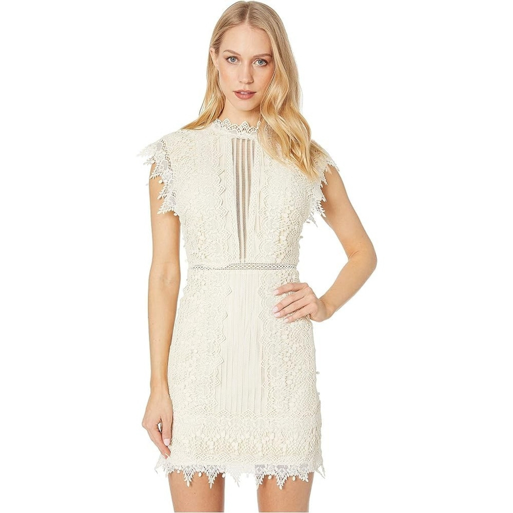 Free People Honey Lace Crochet Mini Dress Size 4 Ivory Open Back Feminine